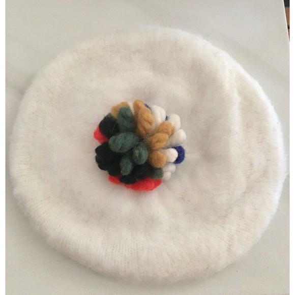 Vintage Beret White Felt With Pom Pom hat Ooh La La! - Picture 2 of 12
